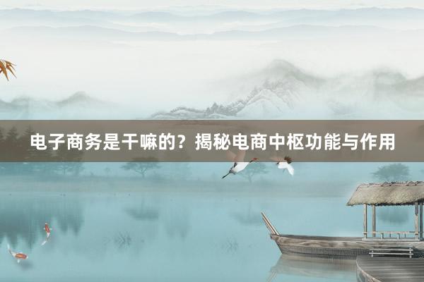 电子商务是干嘛的？揭秘电商中枢功能与作用